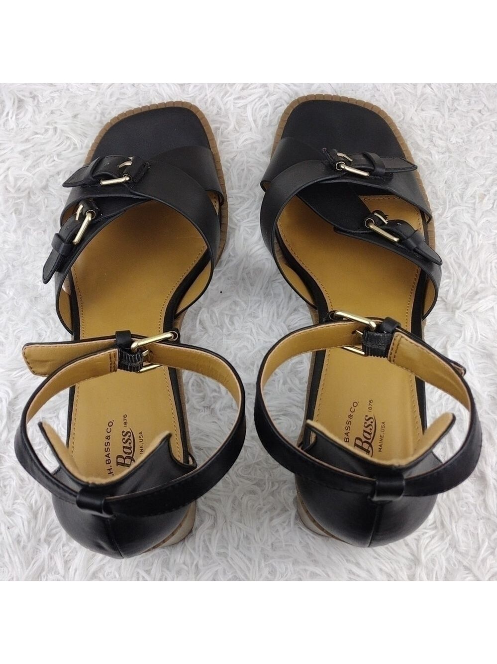 G.H. Bass & Co. Penelope Black Open Toe Ankle Strap Block High Heel Sandal Shoe - Picture 4 of 15